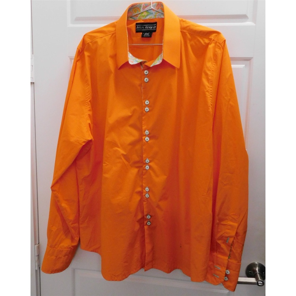 Anton Alexander 100% Cotton Orange Button Down Shirt USA XXL